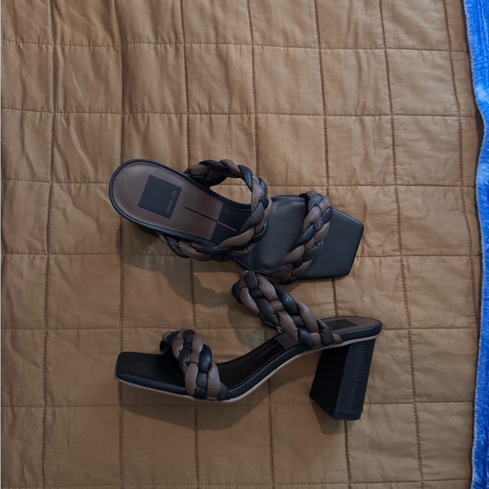 Dolce vita Braided Strap Brown Block Heel Sandals - Women